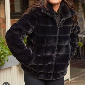 Weatherproof | Black Quilted Faux Fur Funnel Jacket - Women